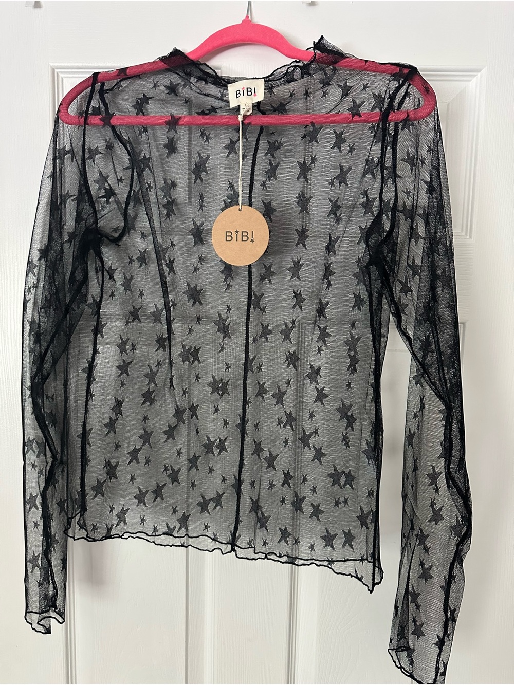 BiBi Black Sheer Star Mesh Long Sleeve Top